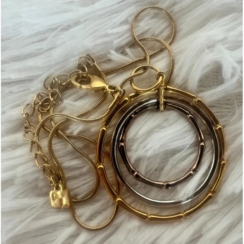 Park Lane Necklace‎ Mixed Metal Gold Silver Rose Circle Pendant Snake Chain 17